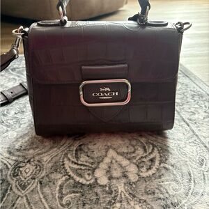 Coach Croc-Embossed Crossbody Bag in Deep Purple with Silver Hardware